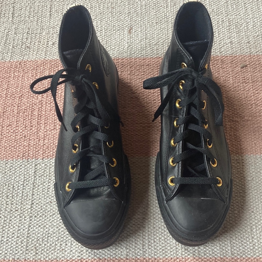 Platform, leather converse high tops